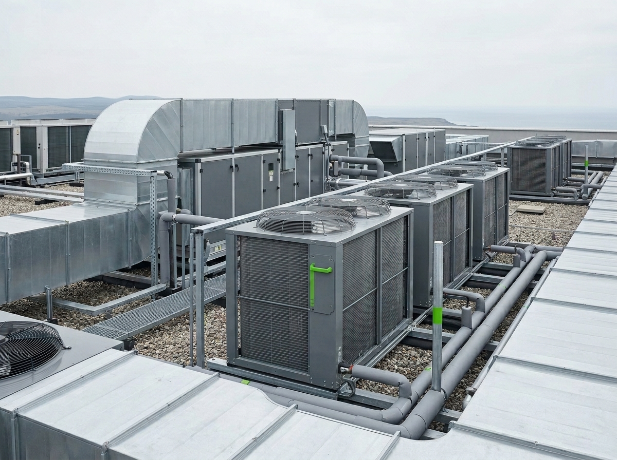 Commercial facility rooftop HVAC installation