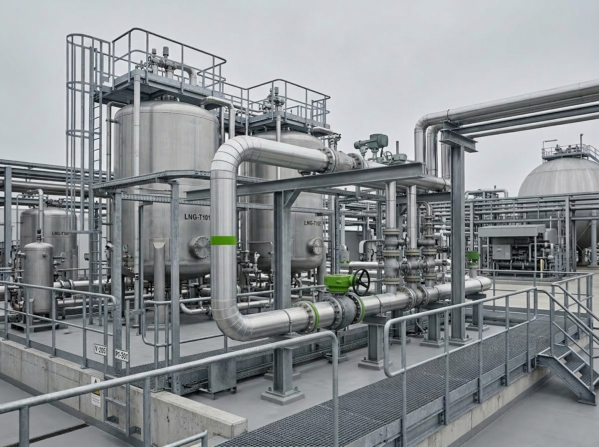 Industrial tanks, pipes and LNG energy infrastructure