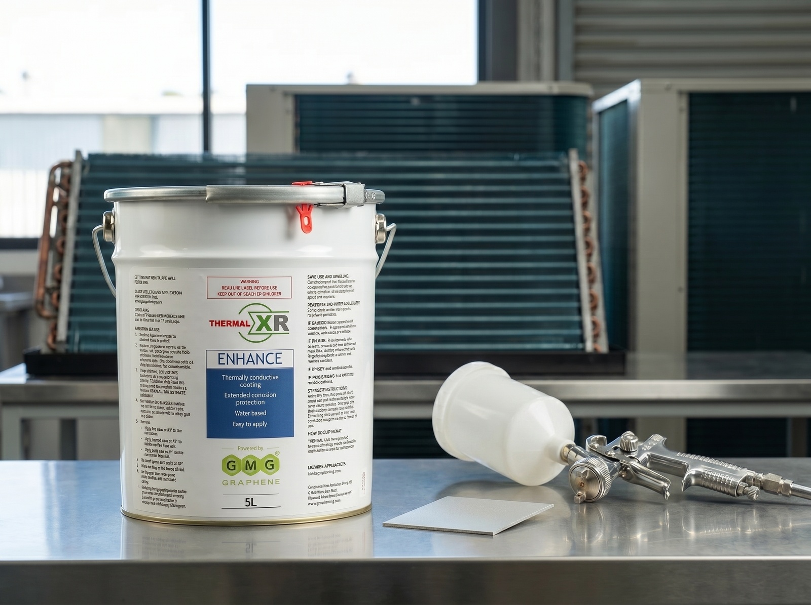 THERMAL-XR coating product shown with HVAC application equipment